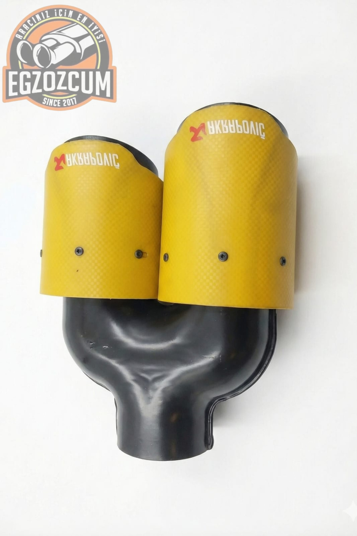 90 mm Akrapovic Egzoz Ucu - Sağ Dual Sarı Paslanmaz Karbon Universal
